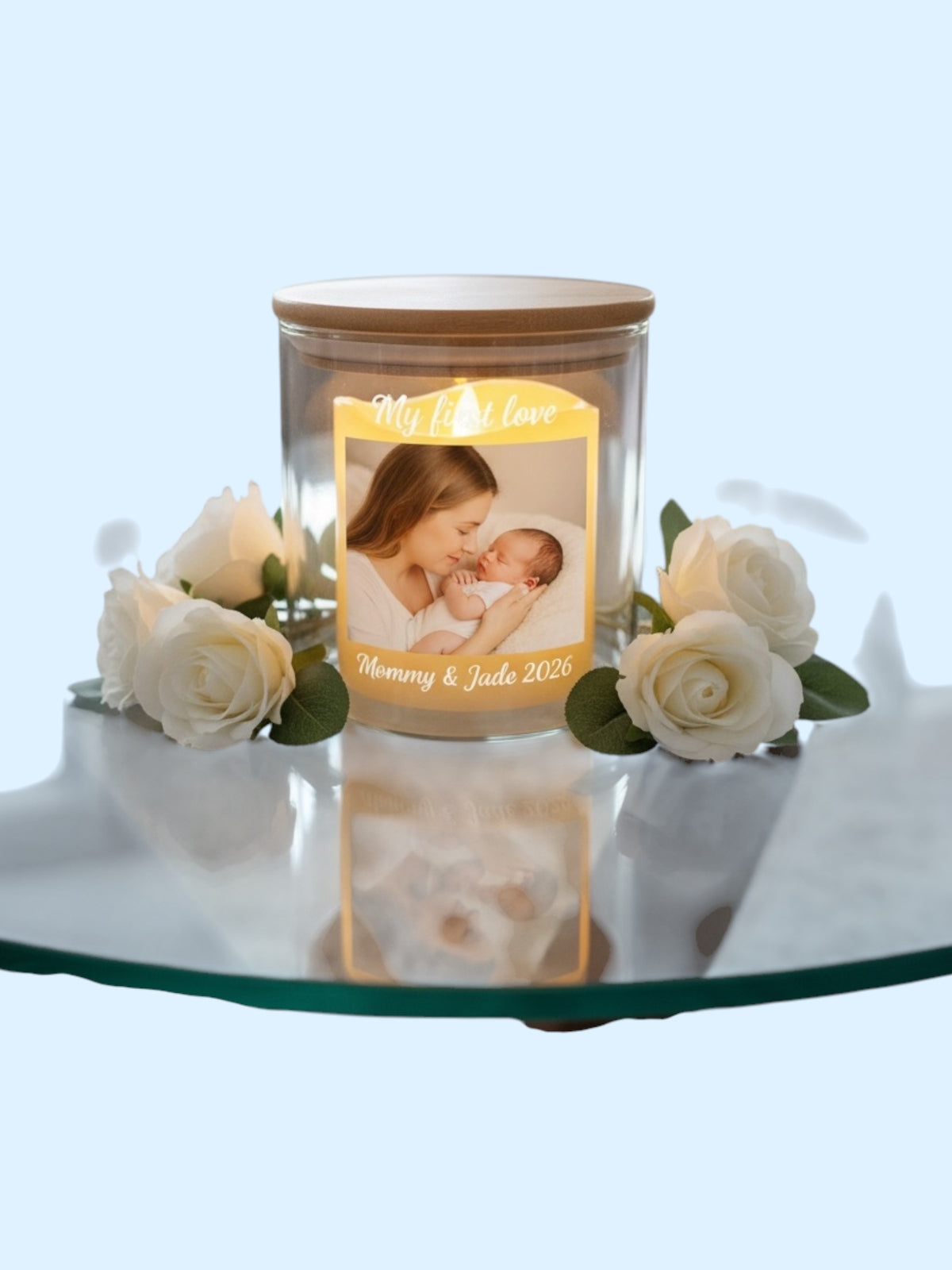 Personalized Photo Lighted Wine Bottle & Flameless Candle Gift Set