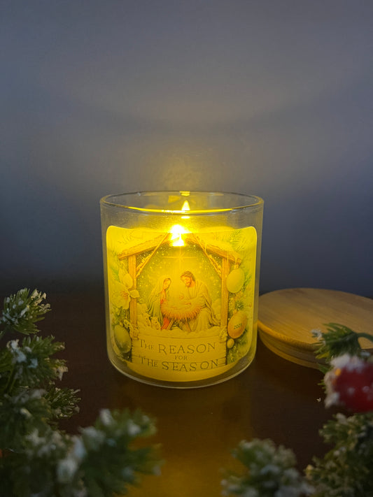 Christmas Scene Candle & Glass Holder & Flameless Candle