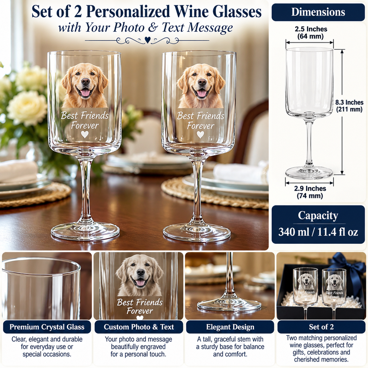 Personalized LED Wine Bottle Decor & Crystal Glass Gift Set