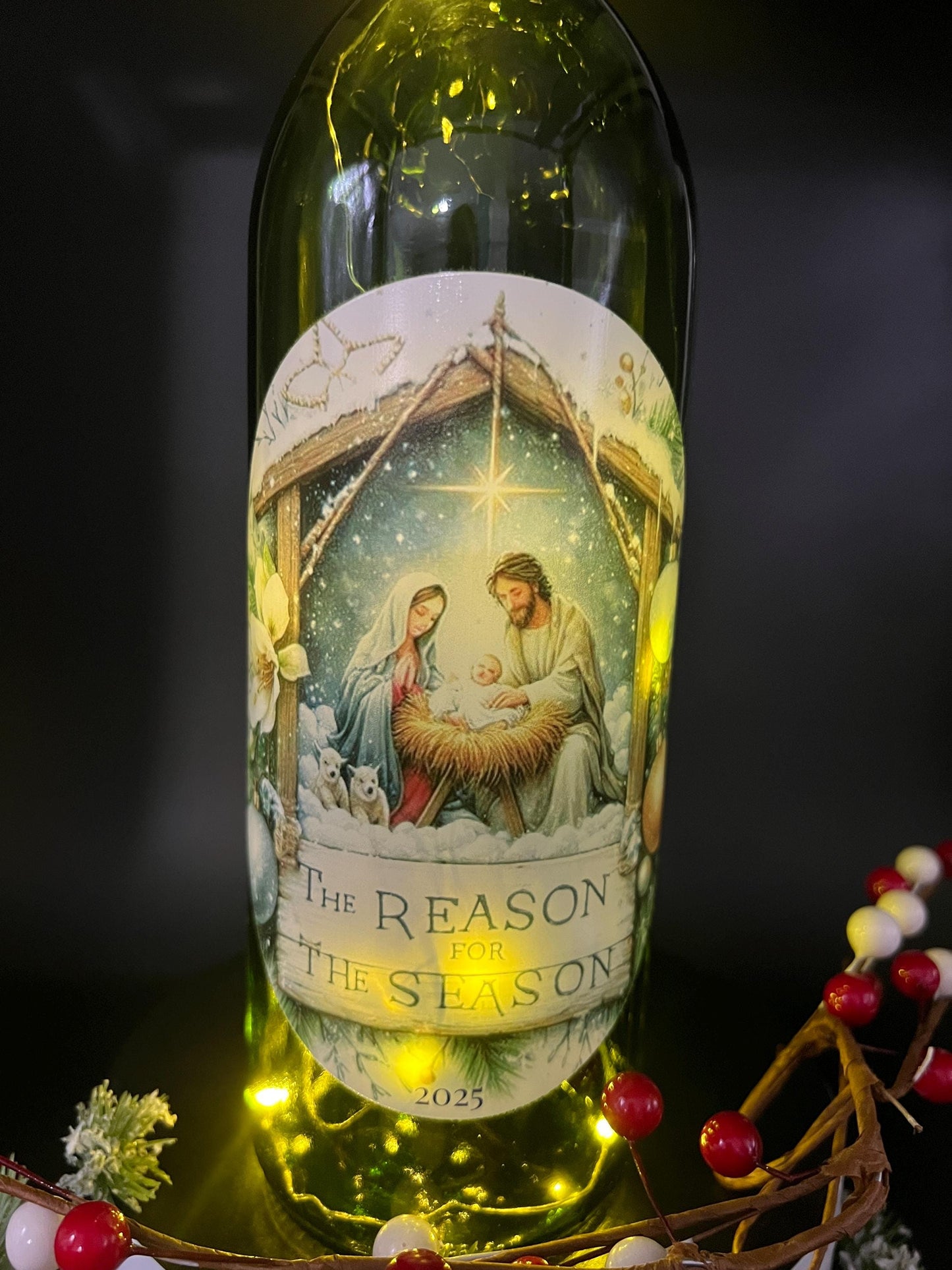 Lighted Nativity Scene Wine Bottle - Christian Christmas Decor