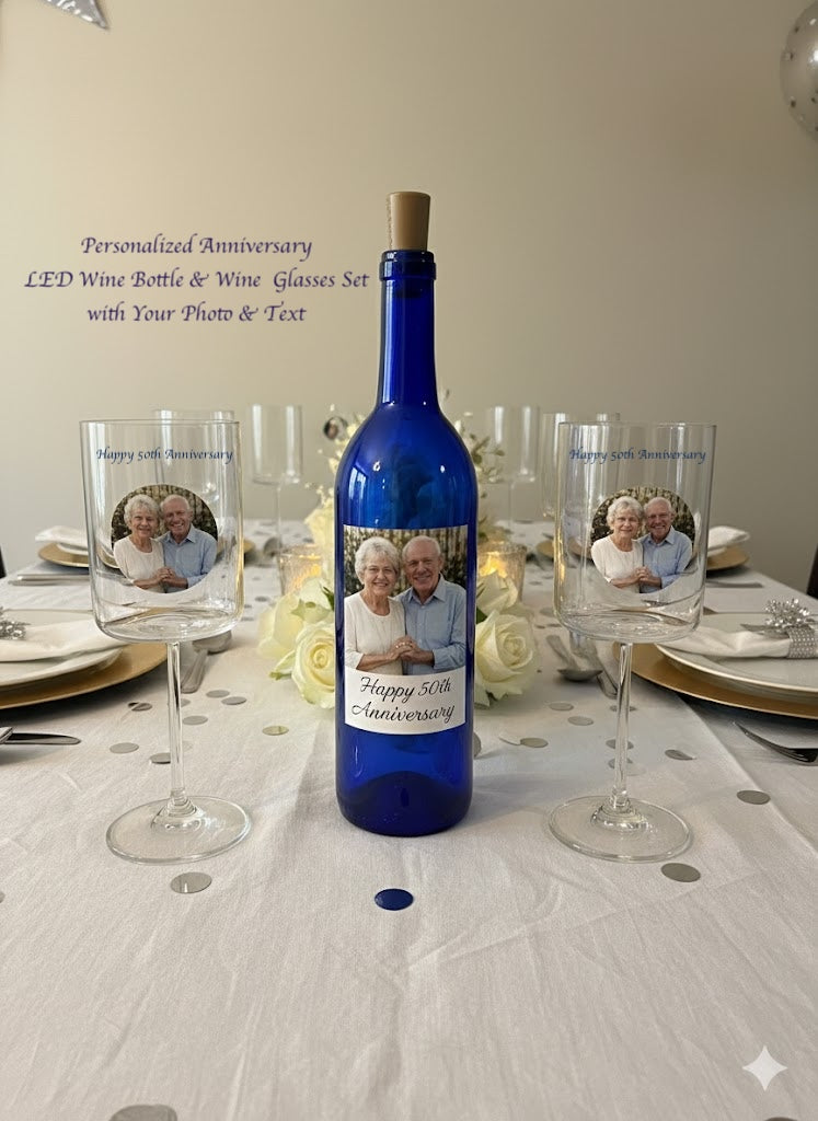 Personalized Wine Bottle and Crystal Glasses Collection