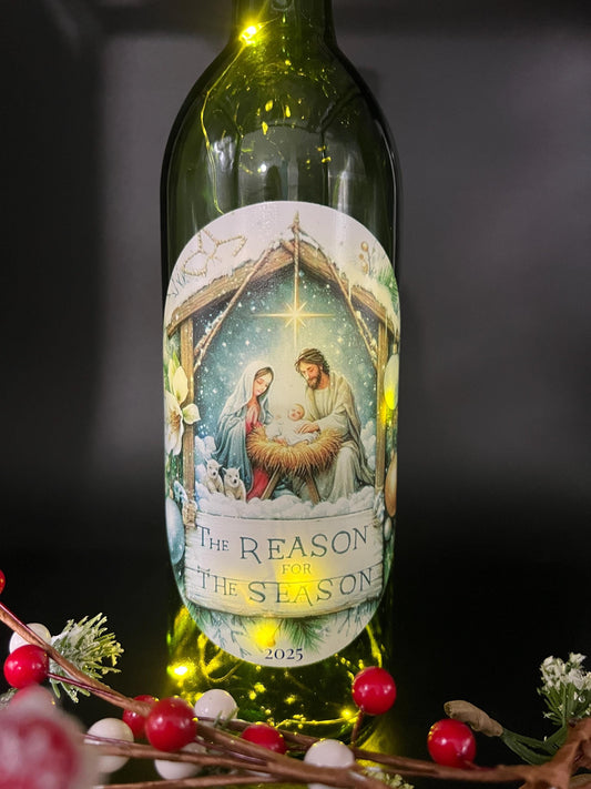 Lighted Nativity Scene Wine Bottle -  Christian Christmas Decor