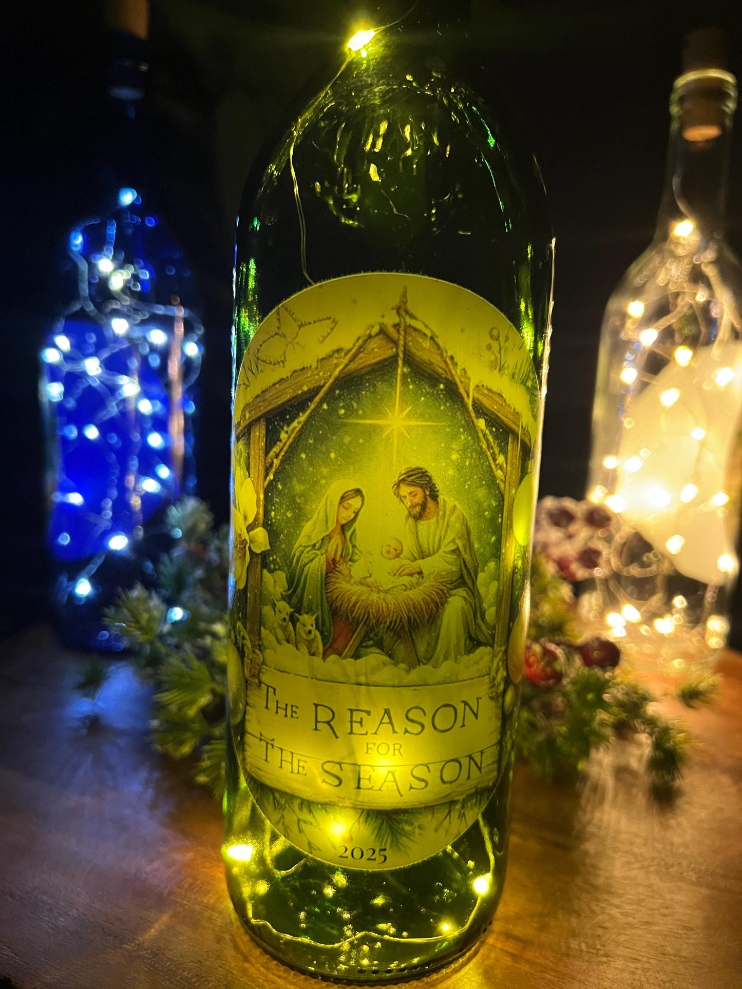 Lighted Nativity Scene Wine Bottle -  Christian Christmas Decor