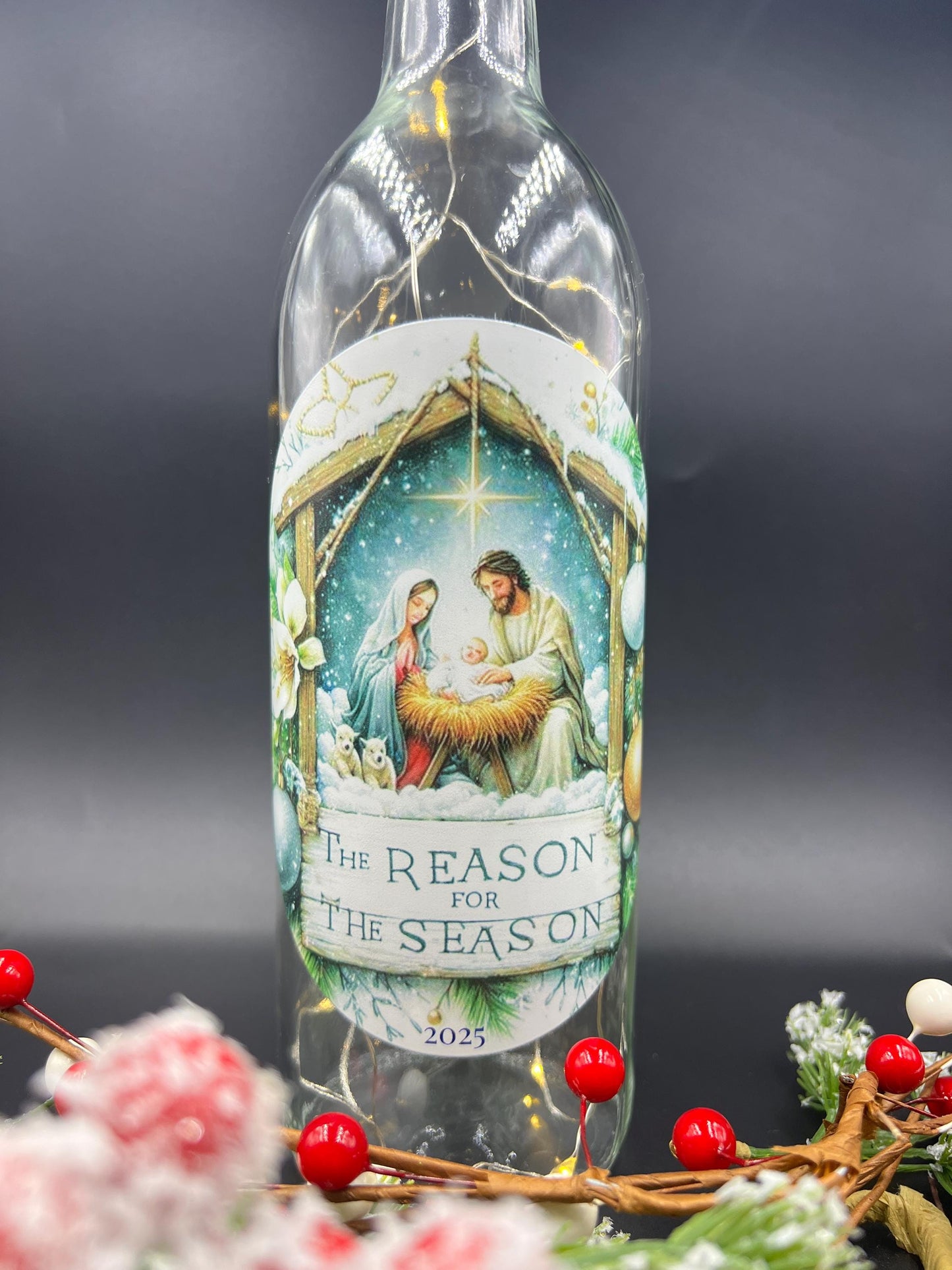 Lighted Nativity Scene Wine Bottle -  Christian Christmas Decor