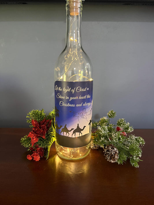Lighted Wine Bottle | Christian Christmas Decor | Inspirational Gift