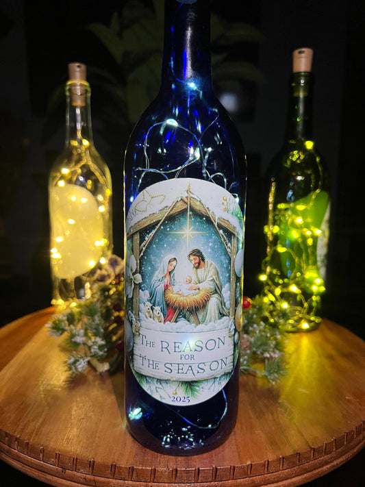 Lighted Nativity Scene Wine Bottle -  Christian Christmas Decor