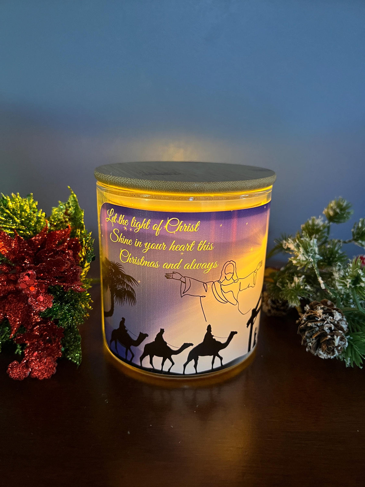 Inspirational Flameless Christmas Candle Jar | Christian Gift