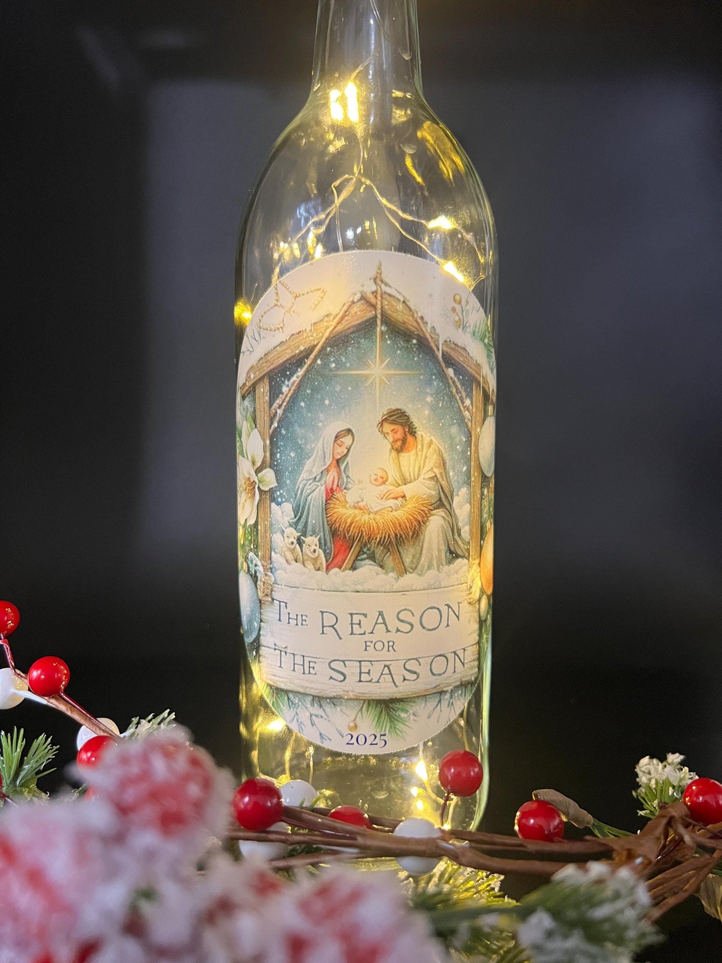 Lighted Nativity Scene Wine Bottle -  Christian Christmas Decor