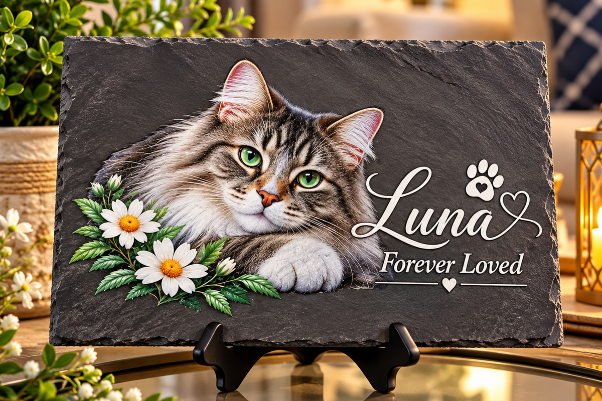 Colored image of a cat with the words forever loved
