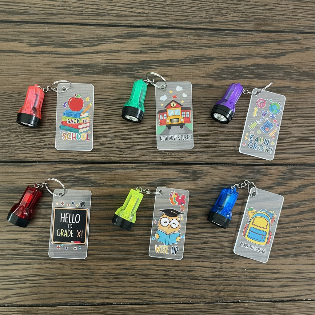 Back to school images on keychain flashlights