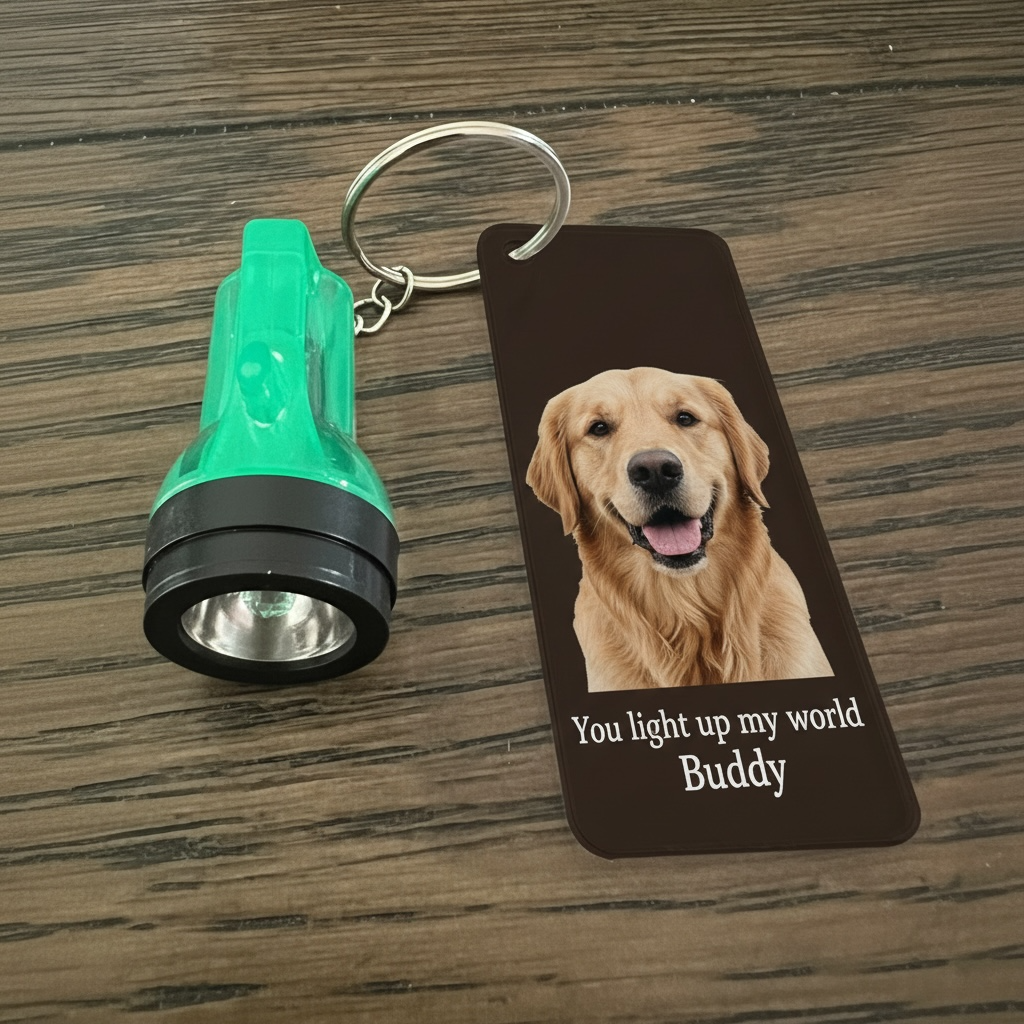 Personalized pet photo keychain with led flashlight