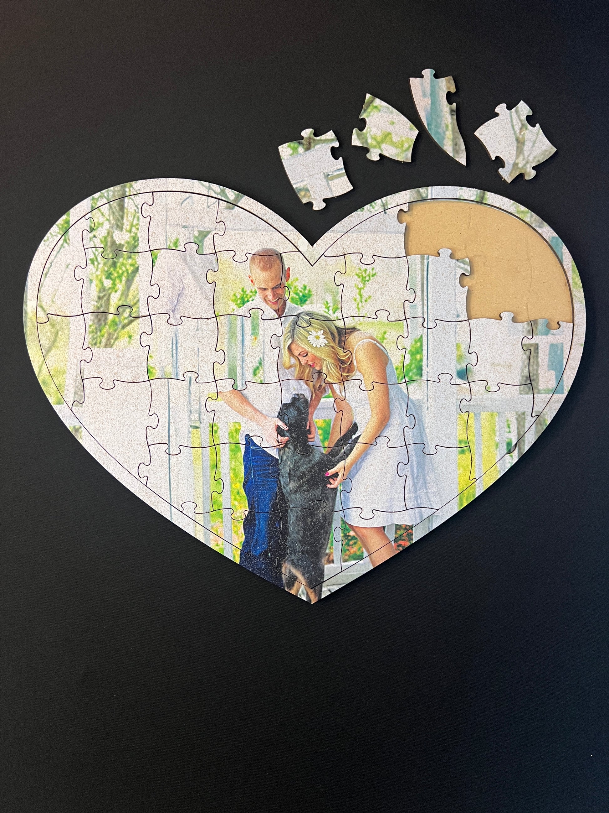 Custom wooden heart puzzle personalized with couple’s photo
