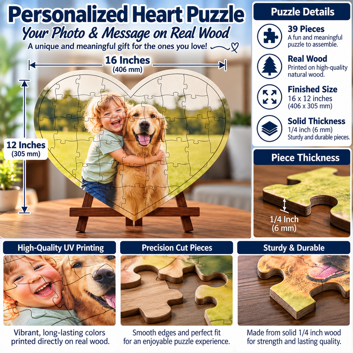Heart puzzle dimensions.  16 x 12 with 39 pieces.  