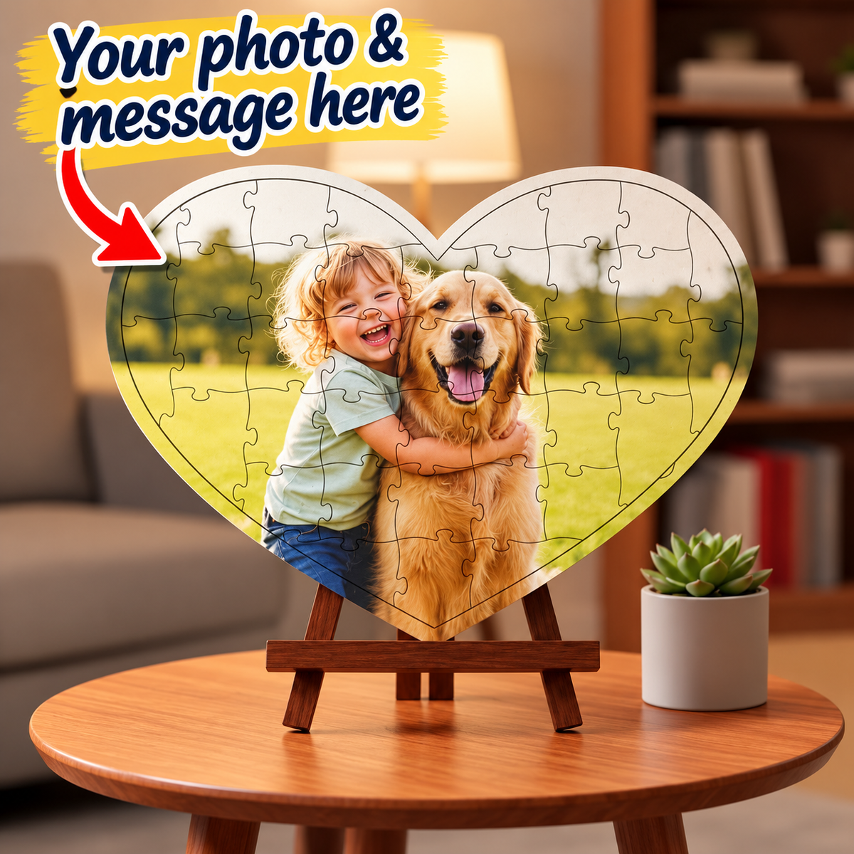 heart puzzle with dog and child