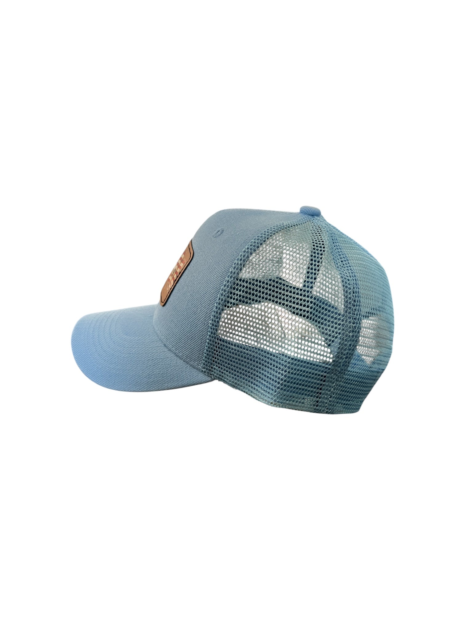 Blue mesh cap on a white background
