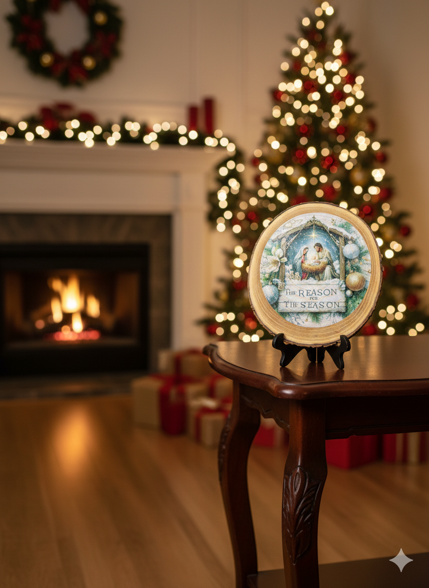 The Reason for the Season Wooden Nativity Display – 9×9-Inch Tabletop Christmas Decor