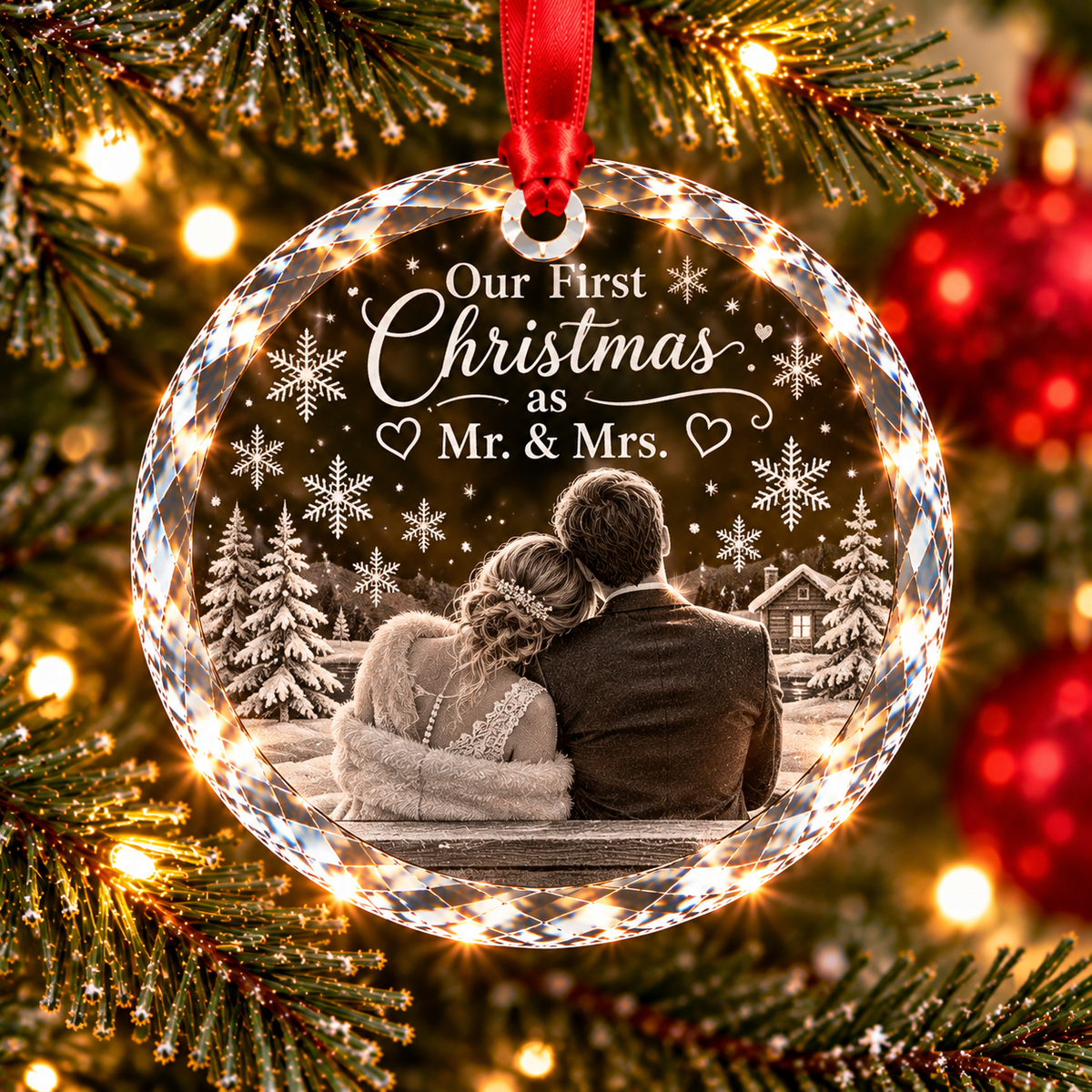 Our first Christmas as Mr. & Mrs. round crystal ornament. 