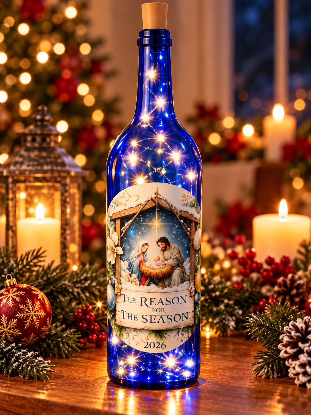 Lighted Nativity Wine Bottle | Christian Christmas Decor