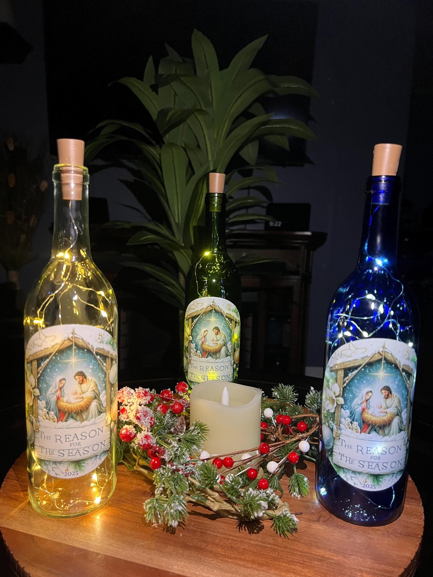 Lighted Nativity Scene Wine Bottle -  Christian Christmas Decor