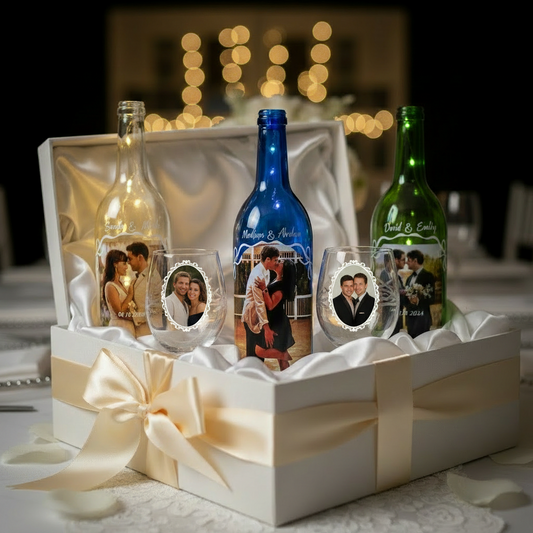 Personalized LED Wine Bottle Decor & Crystal Glass Gift Set