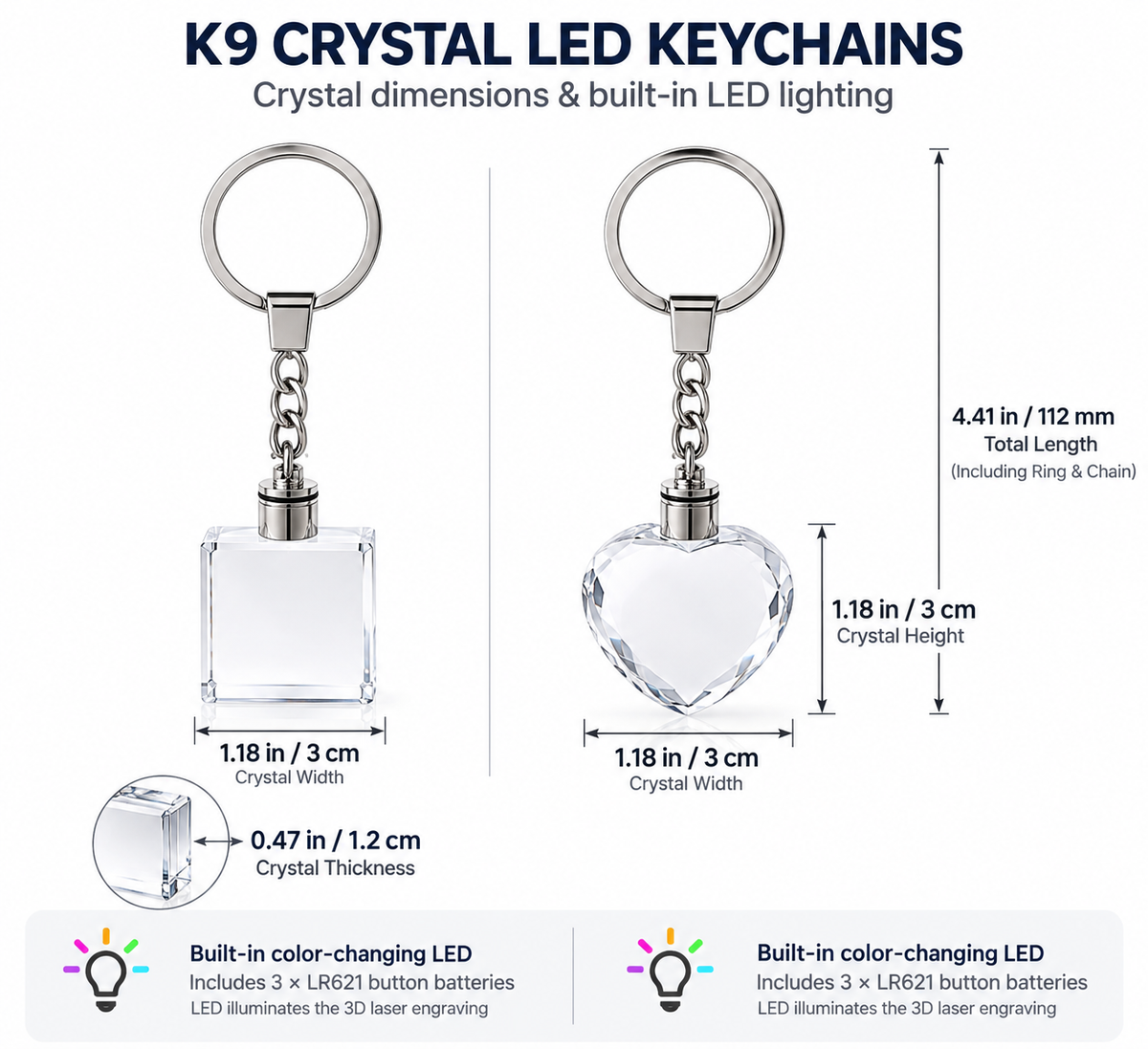 Florida Vibes 3D Laser-Engraved K9 Crystal LED Keychain – Palm Tree or Dolphins