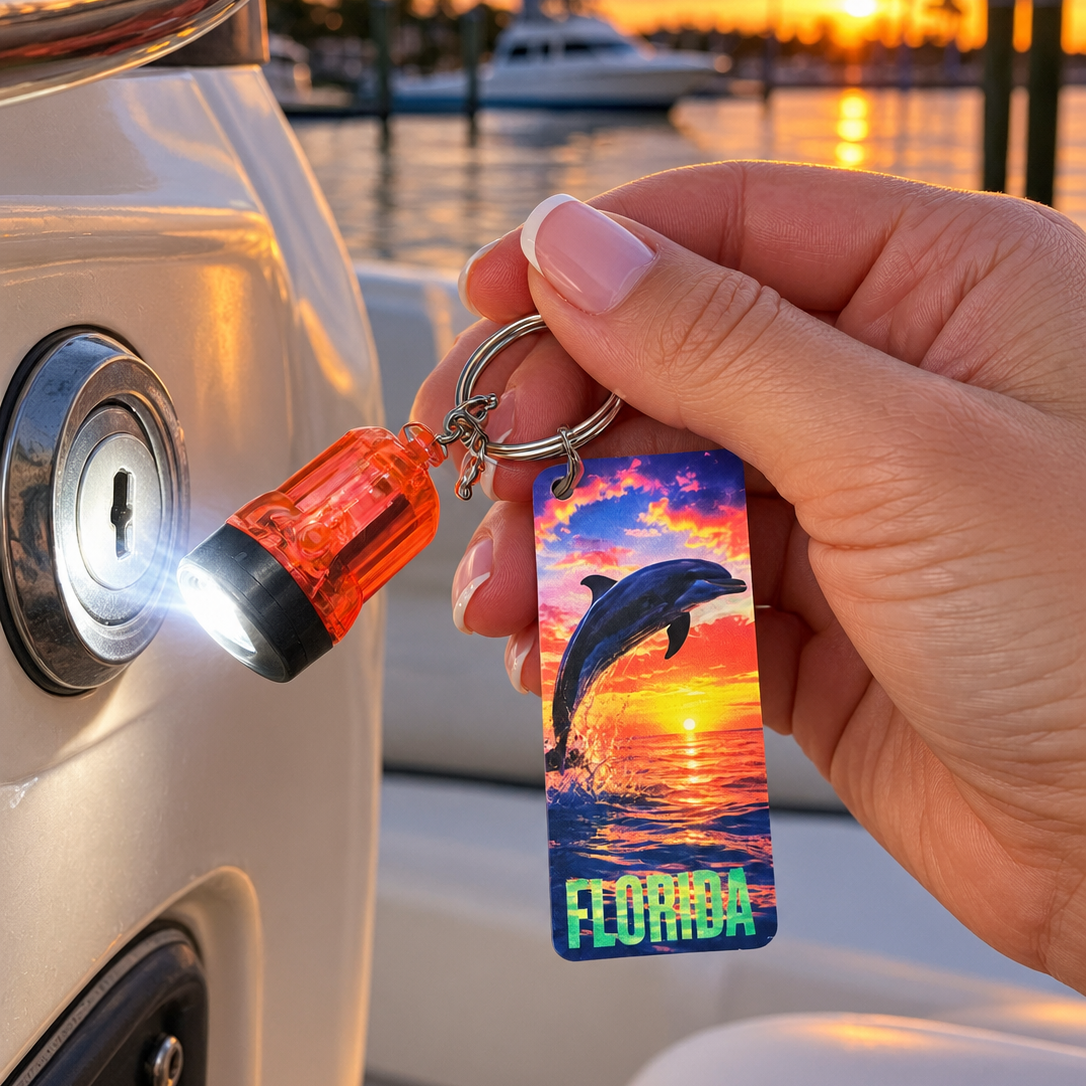 dolphin photo and working flashlight with Florida on it
