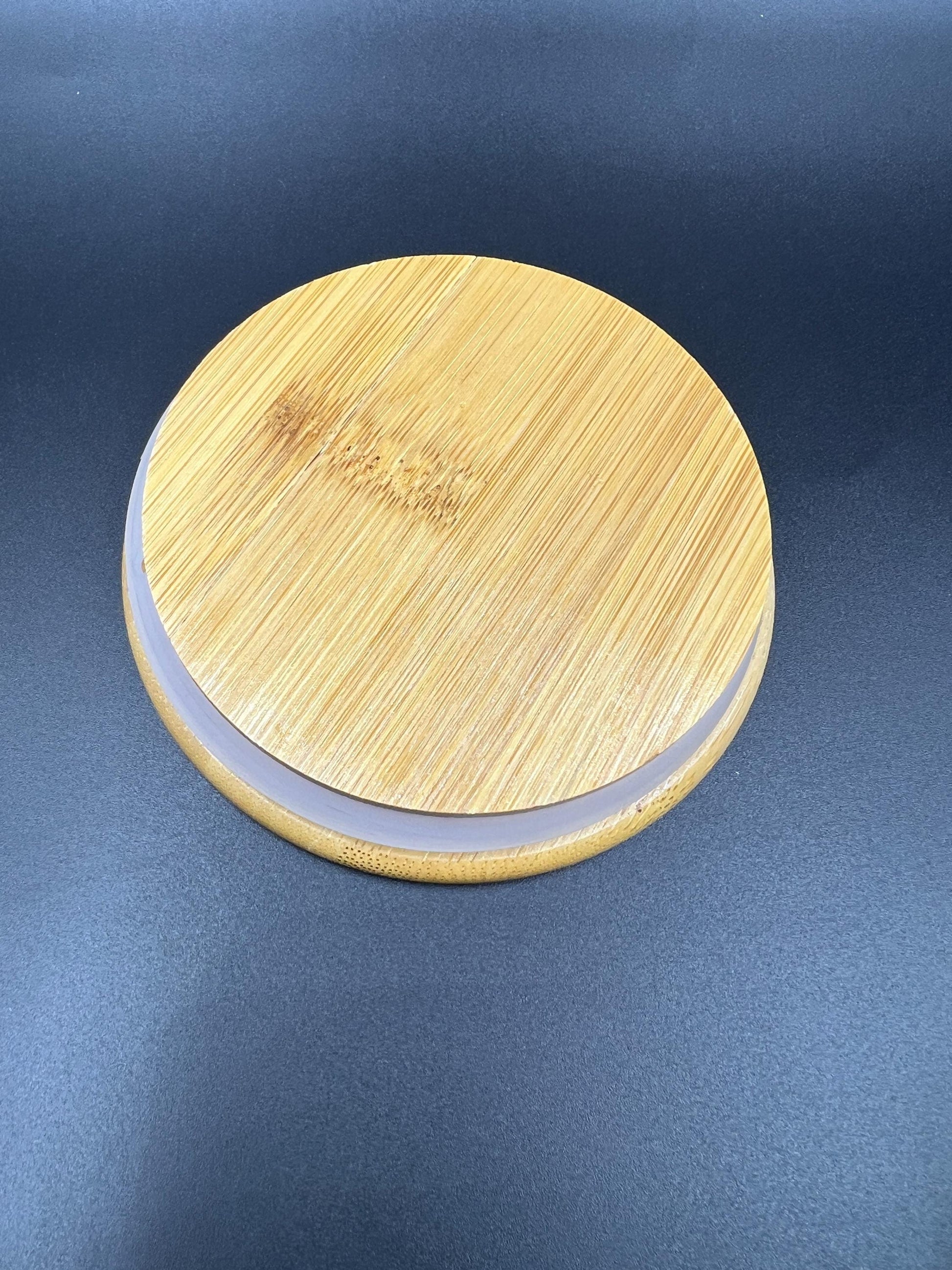 Inside of round bamboo lid with rubber seal