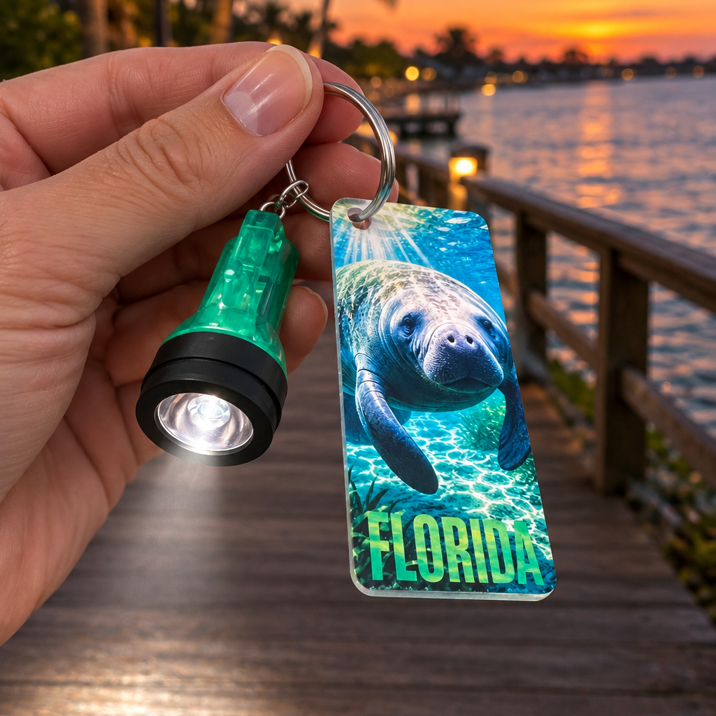 Florida manatee on a keychain with working flashlight 