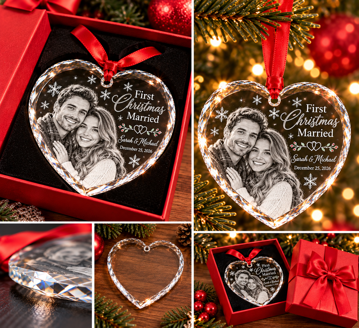 Heart shaped ornaments in a gift box.