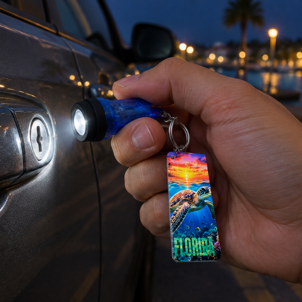 Florida sea turtle on a keychain with working flashlight 