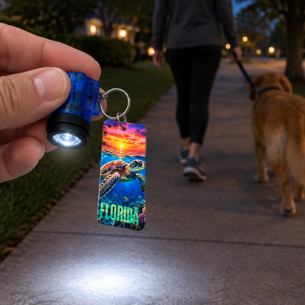 Florida sea turtle on a keychain with working flashlight